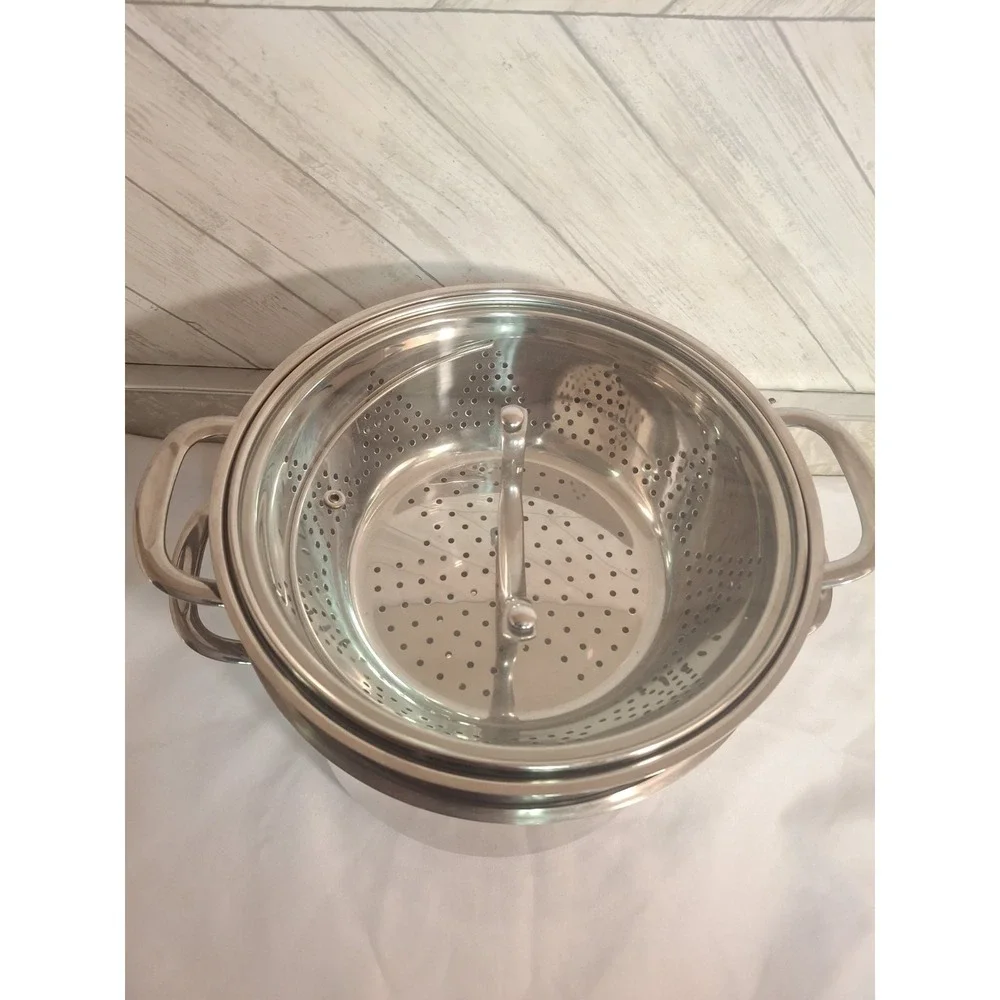 Goodful 8 Quart Big Stockpot 3 Piece Steamer Strainer Colander Steel W Glass Lid